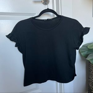 Zara black ruffled sleeved short sleeve top